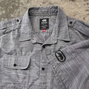 Ecko Unltd. Gray Striped Short Sleeve Button‎ Up Shirt 2XL